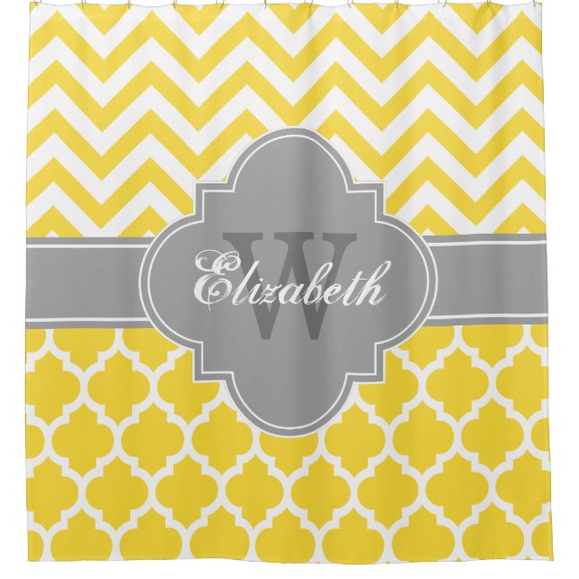 Pineapple Yellow Grey Wt Moroccan #5 Chevron 1IQRN Shower Curtain (Front)