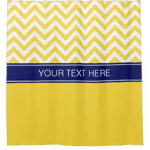 Pineapple Yellow LG  Chevron CB Navy Name Monogram Shower Curtain