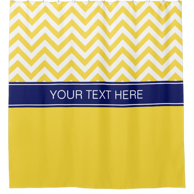 Pineapple Yellow LG  Chevron CB Navy Name Monogram Shower Curtain (Front)