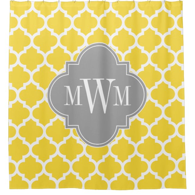 Pineapple Yellow Moroccan #5 Dk Grey 3I Monogram Shower Curtain (Front)