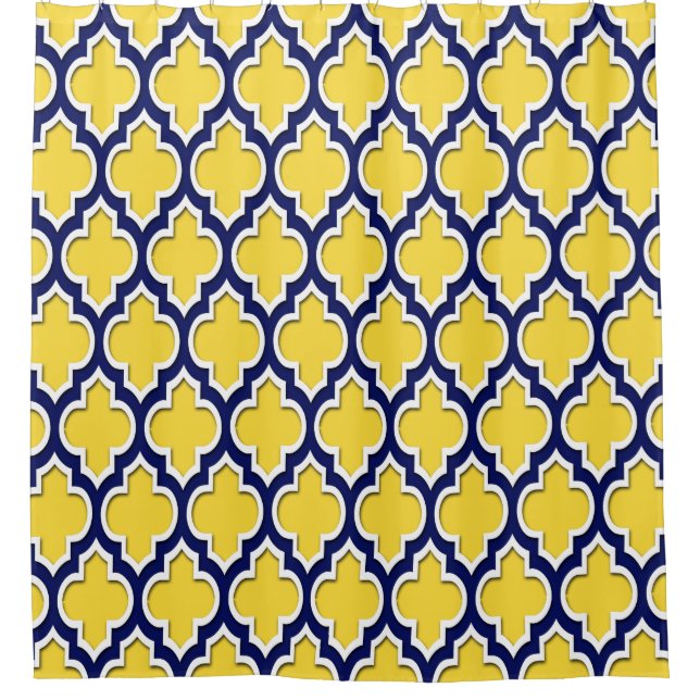 Pineapple Yellow Navy Blue White XL Moroccan #4DS Shower Curtain (Front)