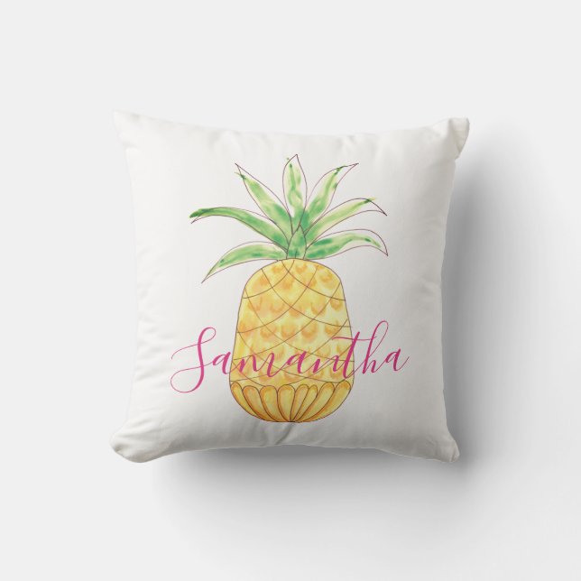 Pineapple Yellow Pink Girl's Name Cushion (Front)