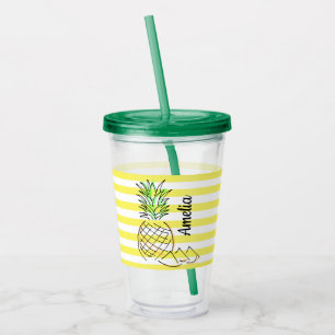 Pineapple Yellow Stripes Summer Personalised Acrylic Tumbler