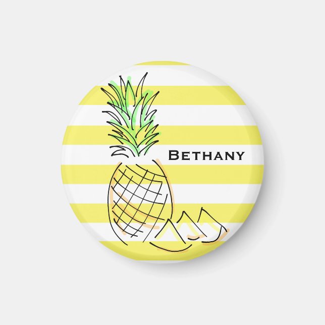 Pineapple Yellow Stripes Summer Personalised Magnet (Front)