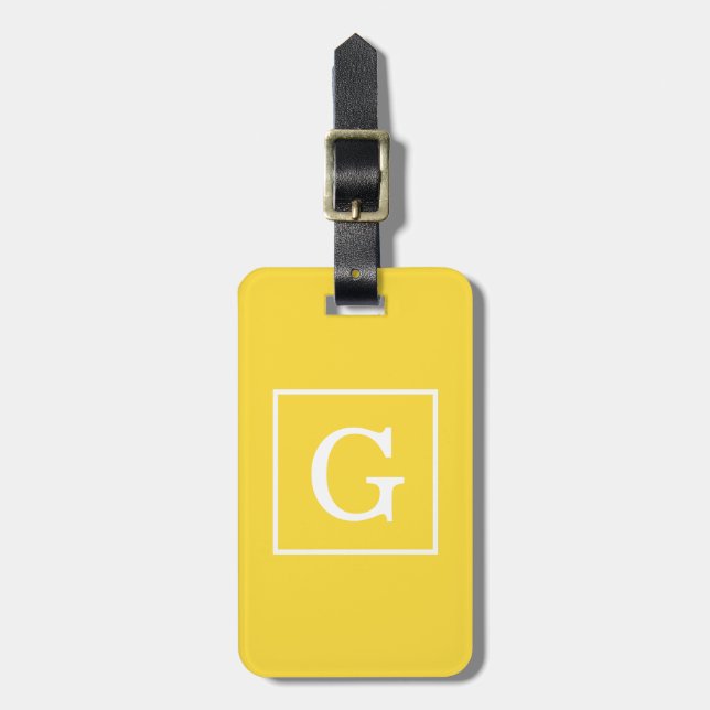 Pineapple Yellow White Framed Initial Monogram Luggage Tag (Front Vertical)