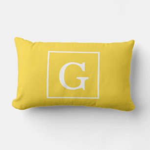 Pineapple Yellow White Framed Initial Monogram Lumbar Cushion
