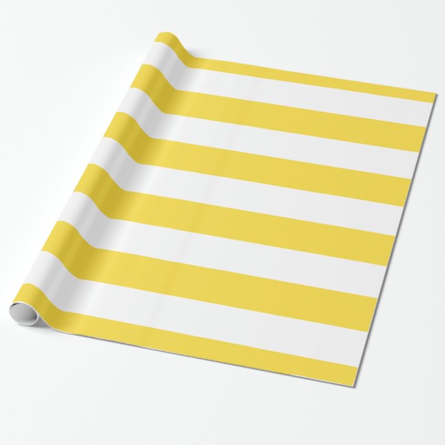 Pineapple Yellow, White XL Stripes Pattern Wrapping Paper (Unrolled)