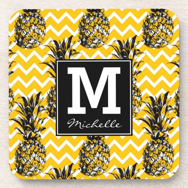 Pineapple Zigzags | Monogram Coaster (Front)