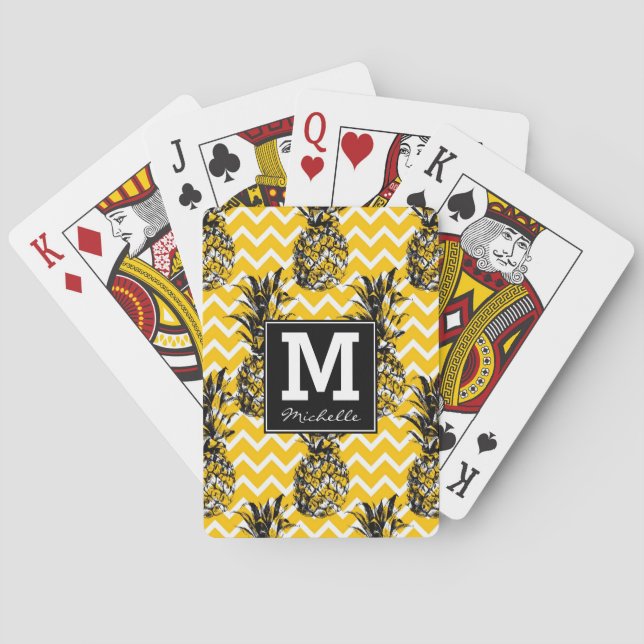 Pineapple Zigzags | Monogram Playing Cards (Back)