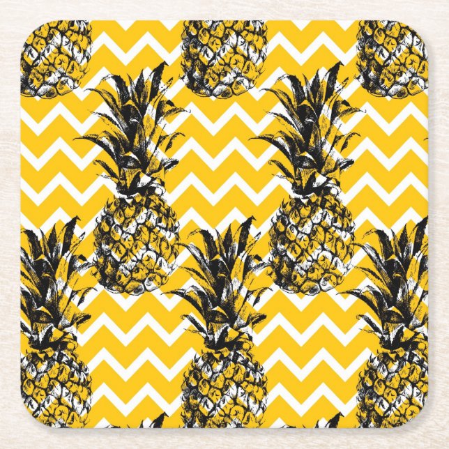 Pineapple Zigzags Square Paper Coaster (Front)