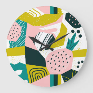 Pineapples Abstract: Colorful Seamless Patchwork Large Clock