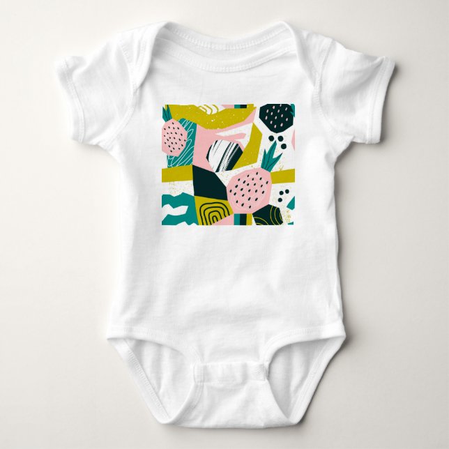 Pineapples Abstract: Colourful Seamless Patchwork Baby Bodysuit (Front)