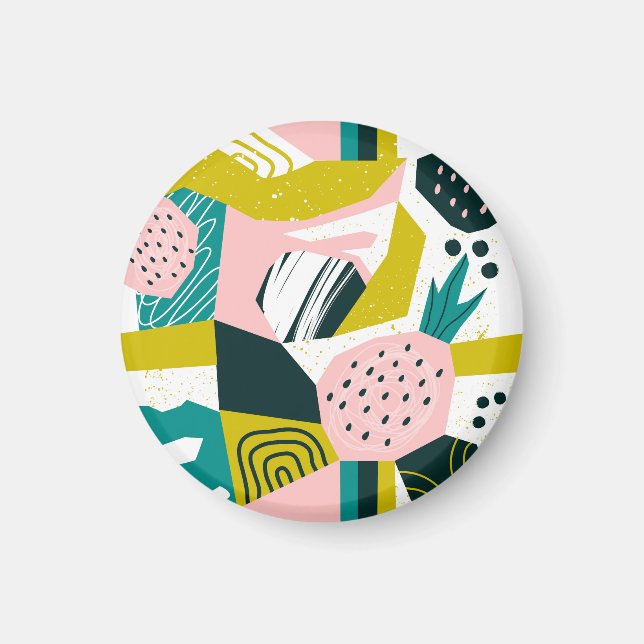 Pineapples Abstract: Colourful Seamless Patchwork Magnet (Front)