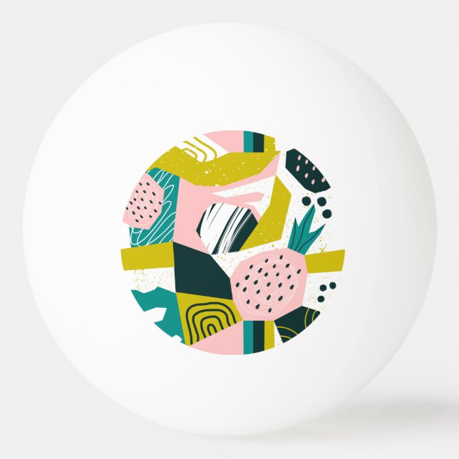 Pineapples Abstract: Colourful Seamless Patchwork Ping Pong Ball (Front)