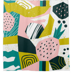 Pineapples Abstract: Colourful Seamless Patchwork Shower Curtain