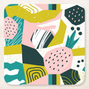 Pineapples Abstract: Colourful Seamless Patchwork Square Paper Coaster