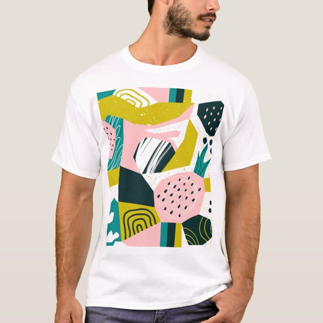 Pineapples Abstract: Colourful Seamless Patchwork T-Shirt (Front)