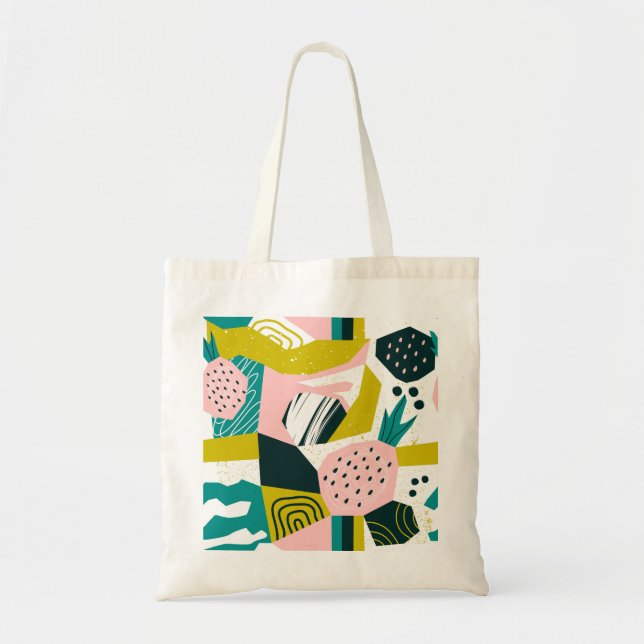 Pineapples Abstract: Colourful Seamless Patchwork Tote Bag (Front)