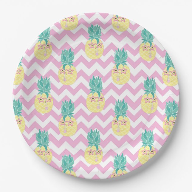 Pineapples and Chevron Paper Plate (Front)