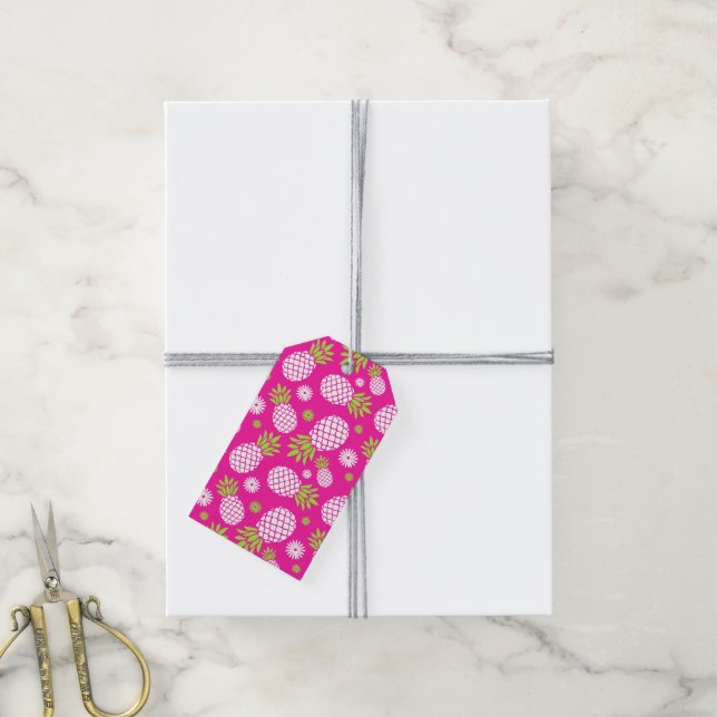 Pineapples and daisy pink white green gift tag (With Twine)