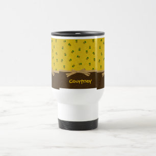 Pineapples and Raffia Bow Look Brown Hawaiian Art Travel Mug