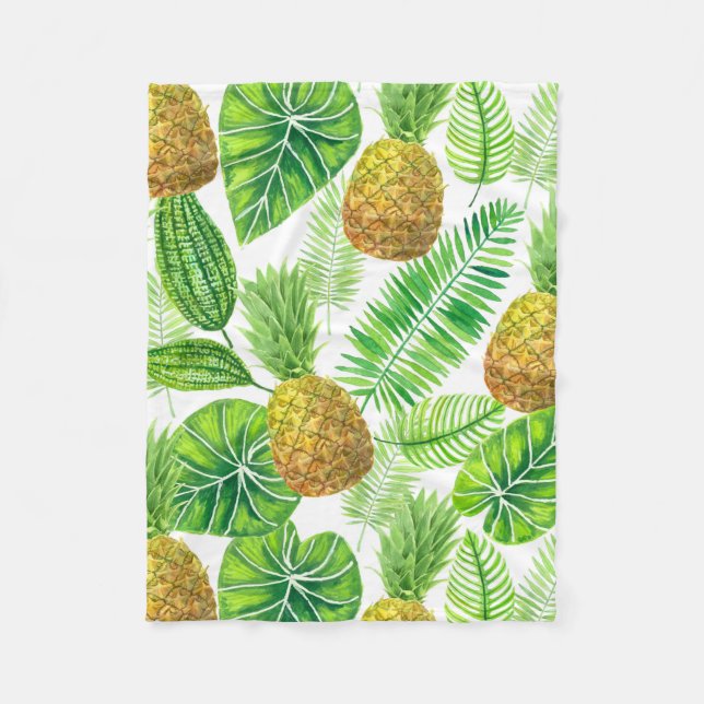 Pineapples and tropical leaves fleece blanket (Front)