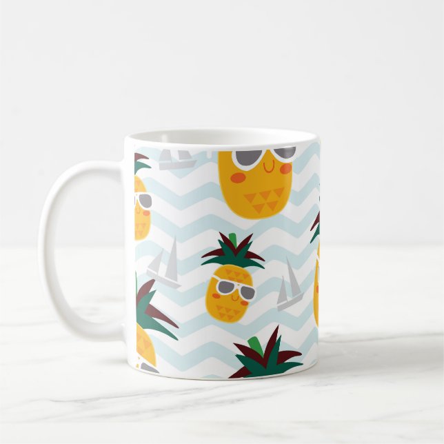 Pineapples, boat: cute ocean pattern. coffee mug (Left)