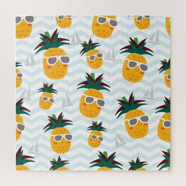 Pineapples, boat: cute ocean pattern. jigsaw puzzle (Vertical)