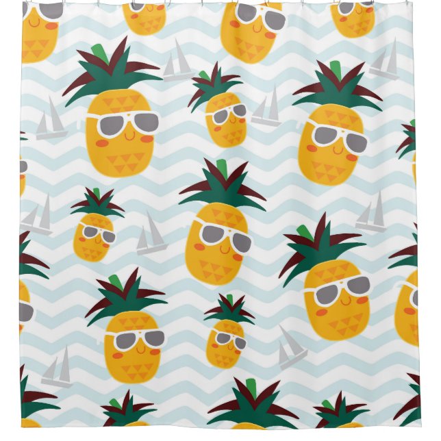 Pineapples, boat: cute ocean pattern. shower curtain (Front)