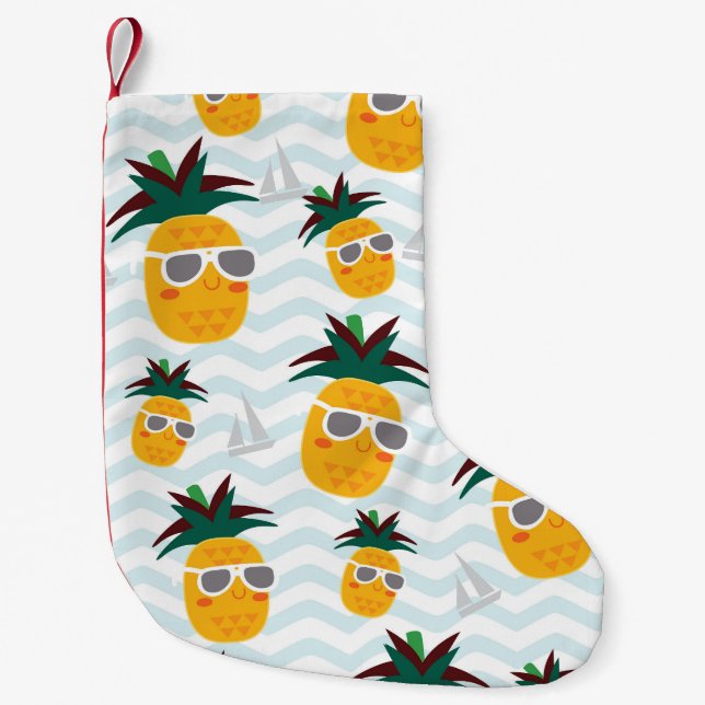 Pineapples, boat: cute ocean pattern. small christmas stocking (Front)