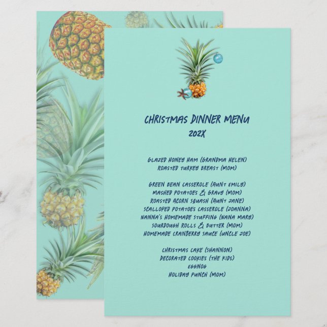 Pineapples Christmas Family Dinner Party Menu (Front/Back)
