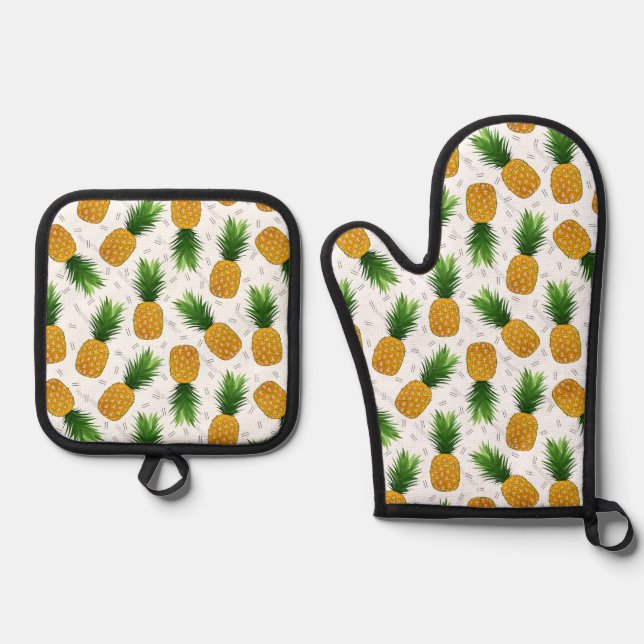 Pineapples Design  Oven Mitt & Pot Holder Set (Front)
