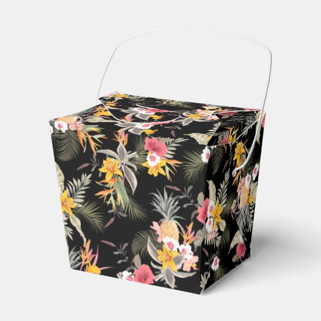 Pineapples Floral Black Take Out Favour Box (Front Side)