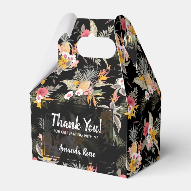 Pineapples Flowers on Black Gable Favour Box (Front Side)