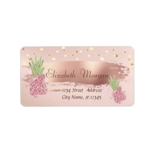 Pineapples Gold Confetti, Rose Gold Brush Stroke  Label