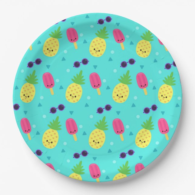 Pineapples, Ice Cream and Sunglasses  Paper Plate (Front)
