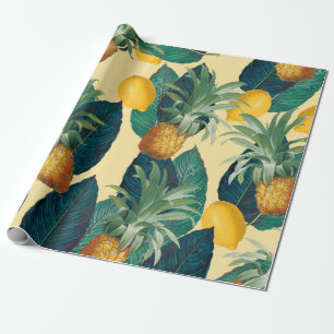 pineapples lemons yellow wrapping paper