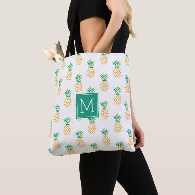 Pineapples Monogrammed Tote Bag (Close Up)