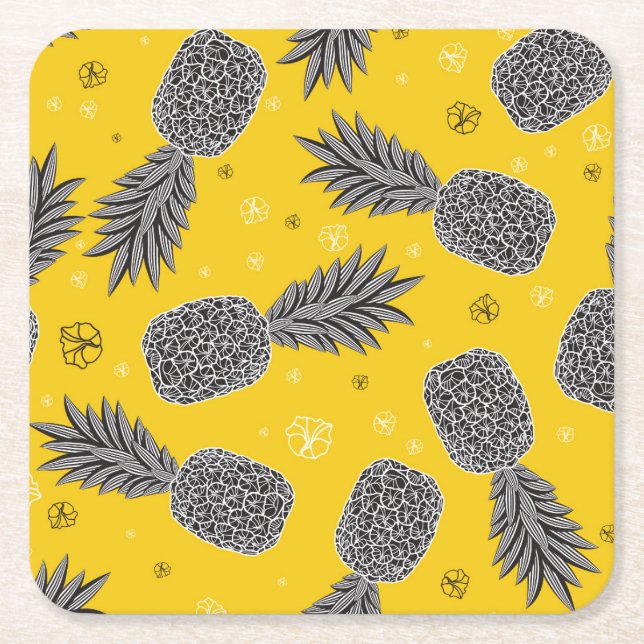 Pineapples On Gold 2 Square Paper Coaster (Front)