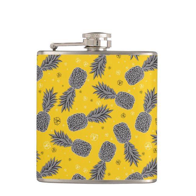 Pineapples On Gold Hip Flask (Front)