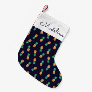 Pineapples On Navy   Add Your Name Small Christmas Stocking