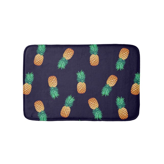 Pineapples On Navy Bath Mat (Front)