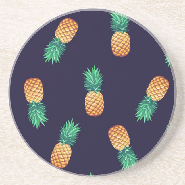 Pineapples On Navy Coaster (Front)