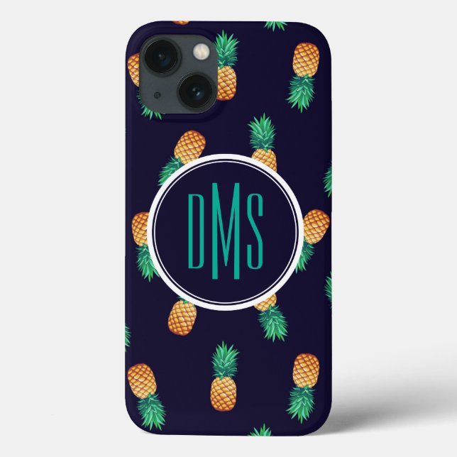 Pineapples On Navy | Monogram Case-Mate iPhone Case (Back)