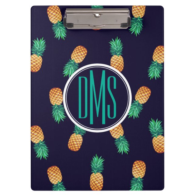 Pineapples On Navy | Monogram Clipboard (Front)