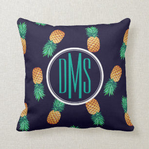 Pineapples On Navy   Monogram Cushion