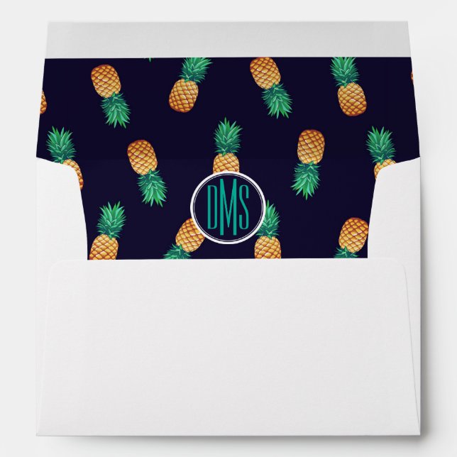 Pineapples On Navy | Monogram Envelopes (Back (Bottom))