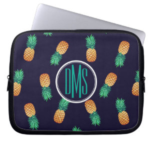 Pineapples On Navy Monogram Laptop Sleeve
