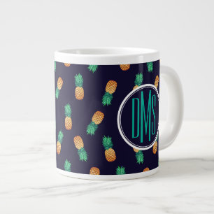 Pineapples On Navy Monogram Large Coffee Mug