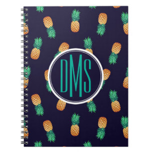 Pineapples On Navy   Monogram Notebook